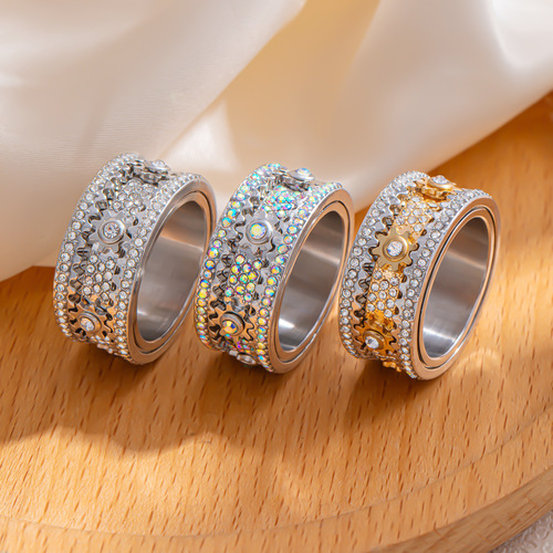 Gear Rotation Diamond Ring Fashion Versatile Model Rotating Colorful Diamond Finger Ring