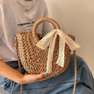 Cross-Border Hand-Woven Bags 2025 Influencer Picks Cute Satchel Straw Versatile Seaside Vacation Beach Bag Trend