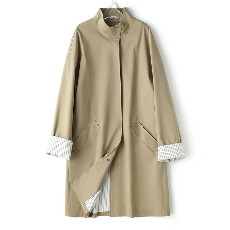 【Da Brand Fabric】High-Quality Liquid Ammonia Cotton Trench Coat, Convertible Stand Collar Loose-Fit Jacket for Women, 2026 New Commuter Style