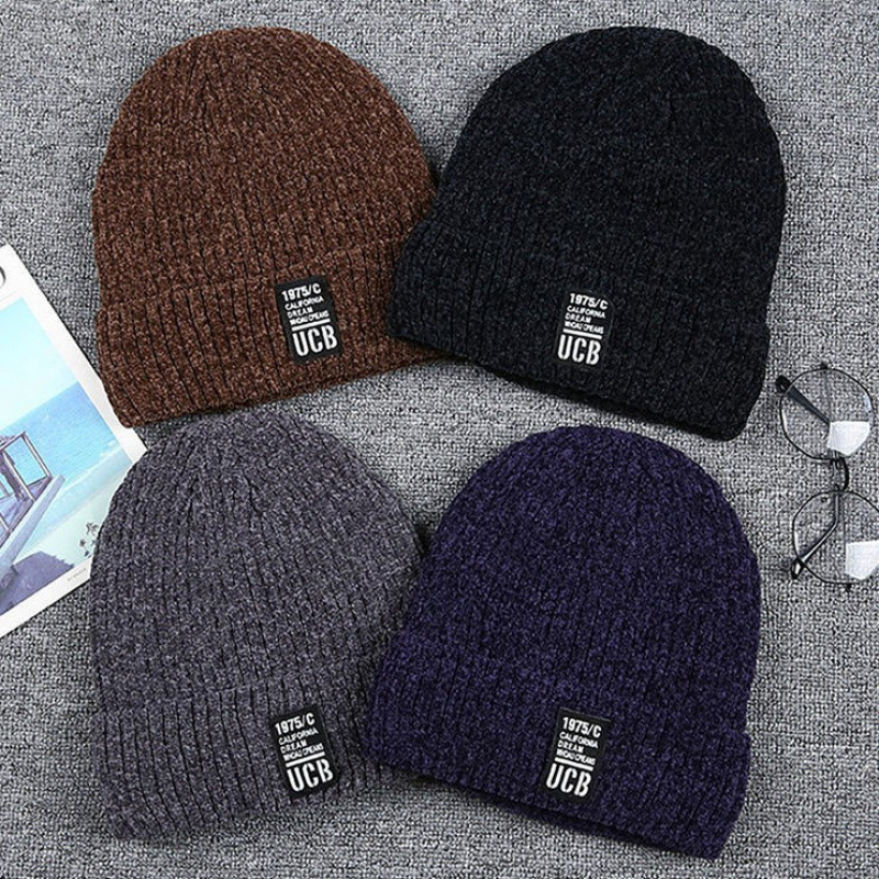 Winter Men's Hat Warm Knitted Fleece-Lined Versatile Pullover Woolen Hat Thickeneded Korean Style Ear Protection Youth Cycling Cotton Hat