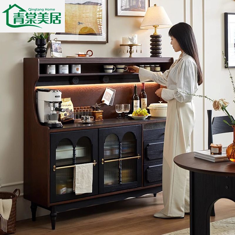 French Retro Solid Wood Sideboard Home Living Room Wall-Mounted Integrated Cabinet Coffee Machine Cabinet Slate Storage Cabinet Storage Cabinet