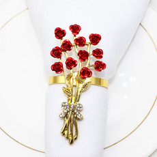 酒店餐具情人节玫瑰花餐巾环红色餐巾扣餐巾圈合金口布圈厂家批发