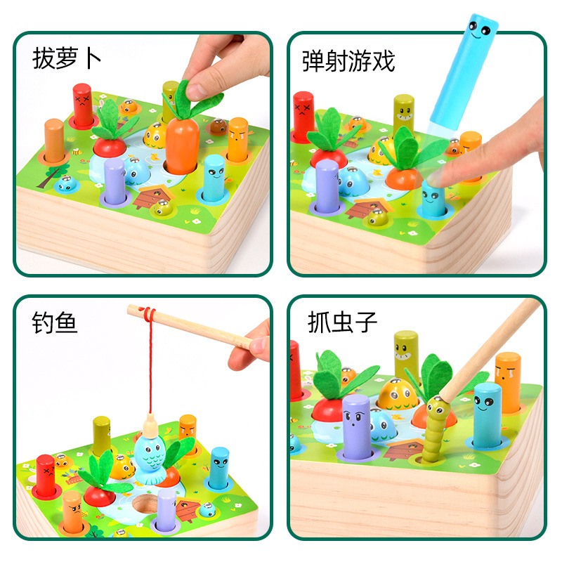Niños de madera simulación de cocina casera cocina juego de cocina padres-hijos pescar verduras juguetes interactivos multifuncionales