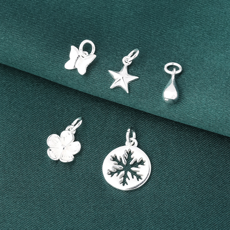 Plain Silver Butterfly Five-Pointed Star Water Drop Snowflake Peach Blossom Pendant S925 Sterling Silver K-Style Ins Style DIY Ring Bracelet