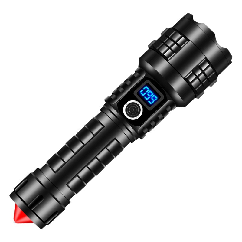 Linterna de pantalla digital P70 súper brillante con carga explosiva transfronteriza, linterna láser blanca con zoom de aleación de aluminio de larga distancia al aire libre