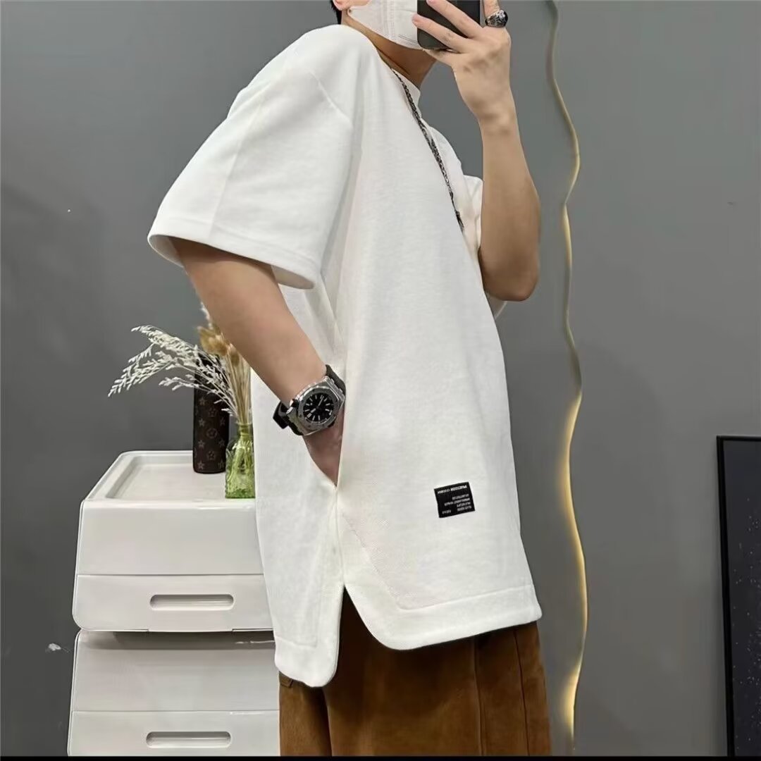 Men's Clothing Hidden pocket heavy waffle men's short sleeved round neck summer solid color loose large size T shirt cool and breathable_voghion.com