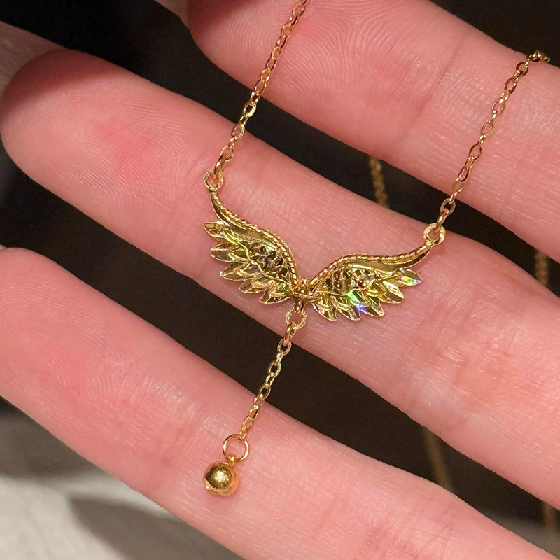 Sparkling Angel Wings Feather Tassel Necklace 2026 New Model Light Luxury Style Niche Design Customized Collarbone Chain
