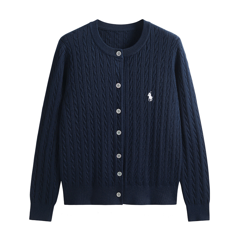 New Spring and Autumn Women's Clothing Pony Embroidered Knit Cardigan Sweater Versatile Long-Sleeve Outerwear Top