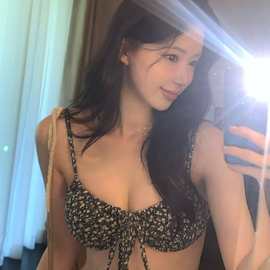 高级感碎花少女小胸聚拢纯欲小香风分体游泳衣女比基尼BIKINI泳装
