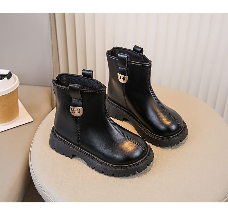 Mädchen Martin Boots - Schwarze Lederstiefel Für Kinder_voghion.com