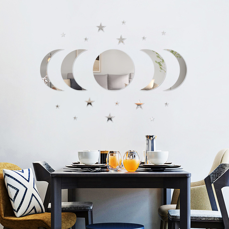 Kreative Mond Sterne Kombination Acryl Aufkleber Wohnzimmer Schlafzimmer Hintergrund Wand Dekoration Selbst Klebe Spiegel_voghion.com