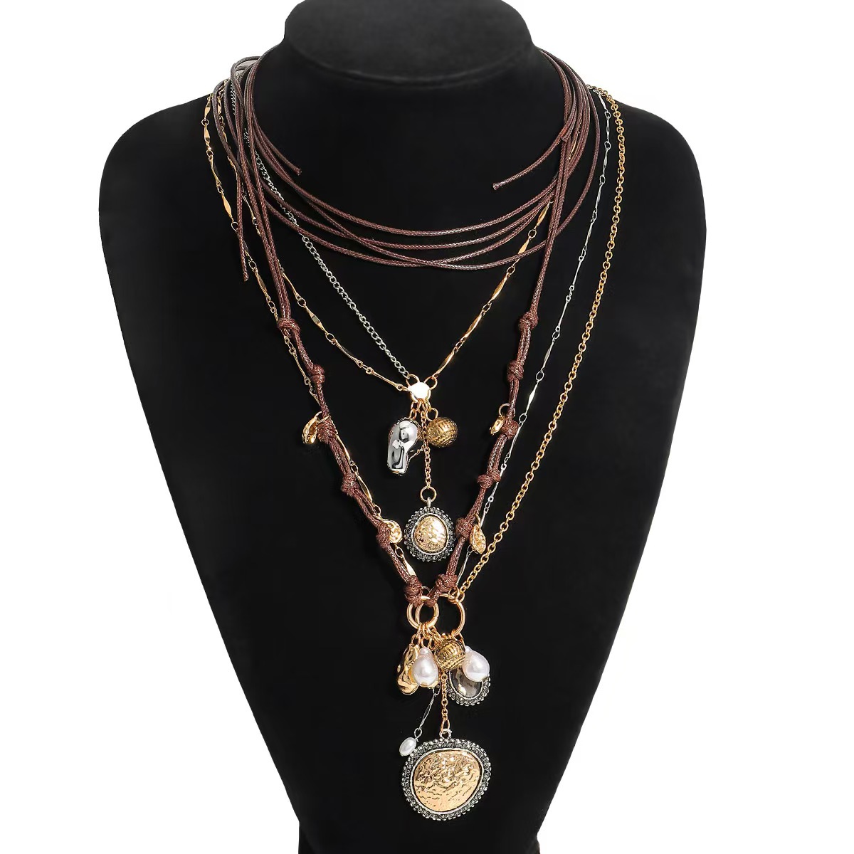 Collier torque luxueux multi-rangs à pampilles en strass_voghion.com