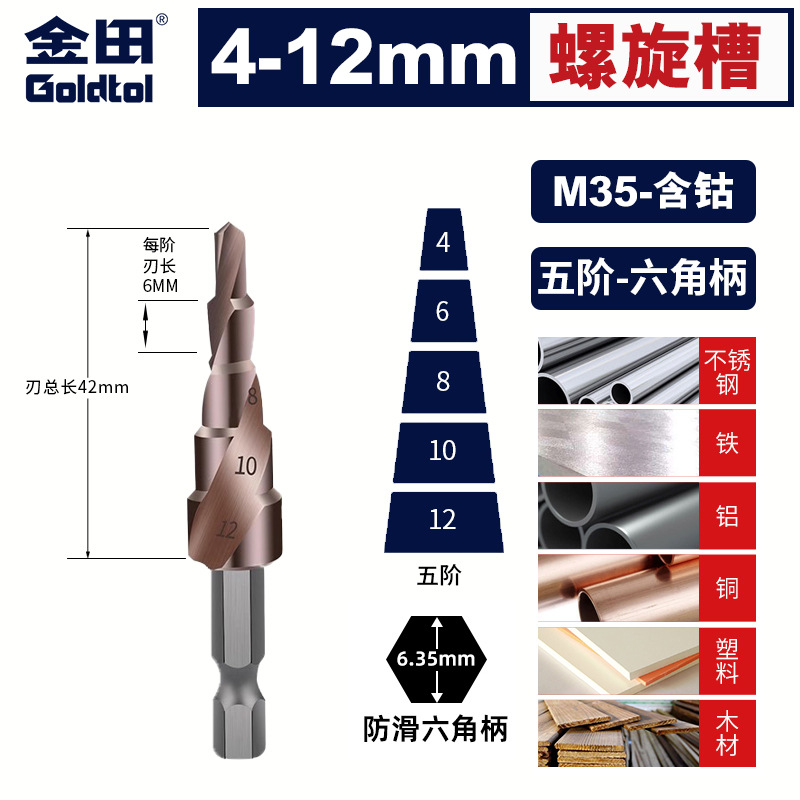 Jintian Pagoda broca agujero reamer perforación de acero inoxidable metal escalón especial de alta dureza broca de mano rotativa