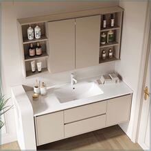 69/79/89/99/109/119陶瓷一体台盆推拉折叠风水镜浴室柜轻奢单柜