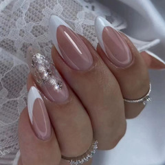 Simple French-style almond-shaped glittering sequin solid-color elegant European-American Instagram-worthy versatile nail tips wholesale