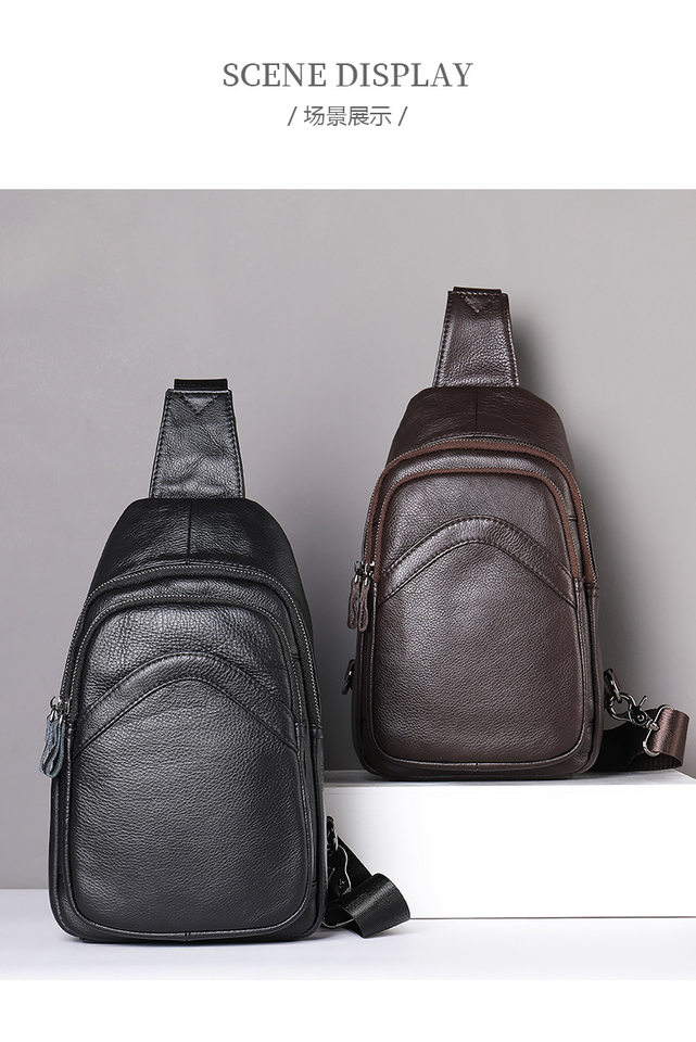 Túi đeo chéo nam da bò thật kiểu mới, túi đeo trước ngực đa ngăn 17×5×30,5 cm — Cà phê nâu, cỡ nhỏ, Đen, Nhỏ, Màu đen, 707 màu đen chi tiết 12