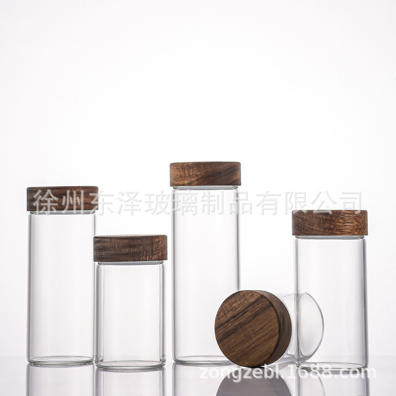 相思木盖58mm玻璃罐透明高硼硅密封茶叶罐杂物收纳罐文玩展示瓶|undefined