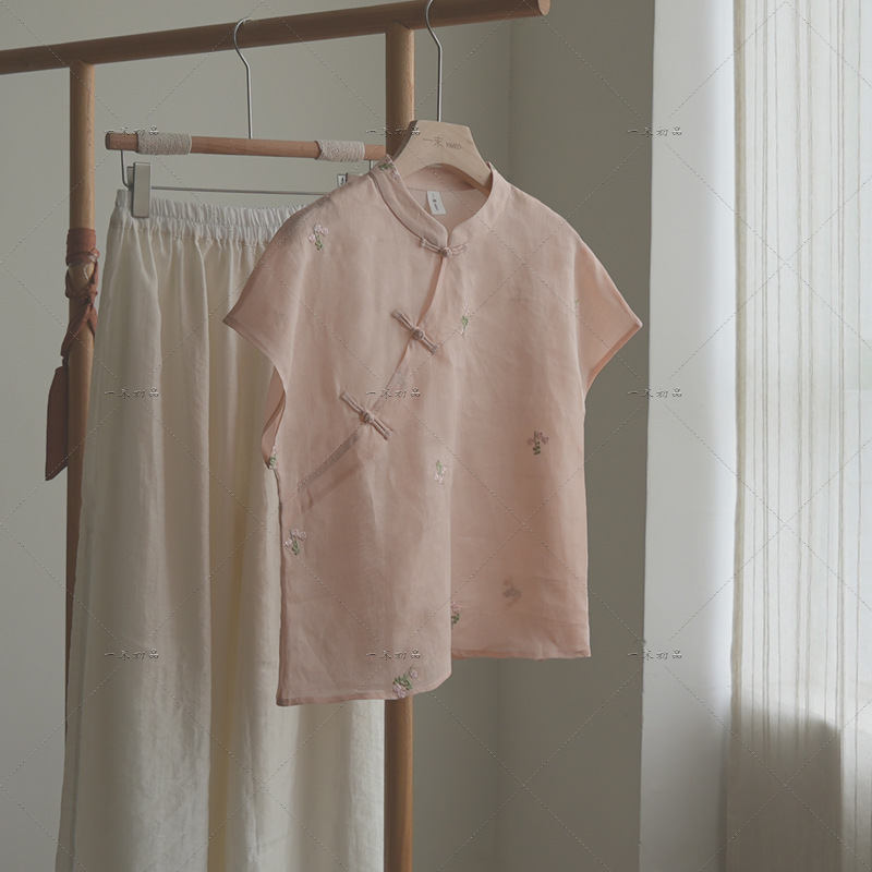 5023 "Yuanhua" Ramie Plant Embroidered Chinese Style Shirt, Artistic Style Loose, Light and Gentle Elegant Top 5023 "Yuanhua" Ramie Plant Embroidered Chinese Style Shirt, Artistic Style Loose, Light and Gentle Elegant Top