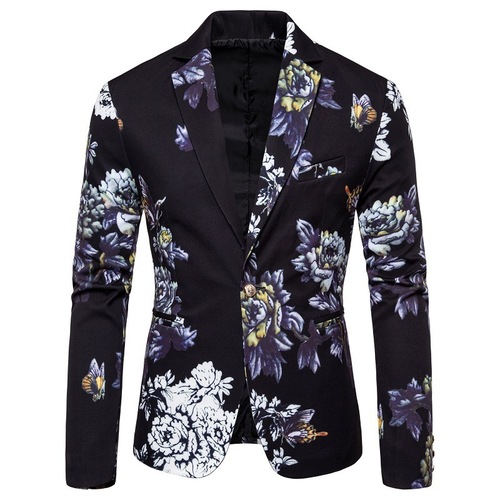 Floral Print Suit, Gentleman Business Slim Fit Suit, Single Suit Jacket, Korean Style Slim Fit Floral Suit