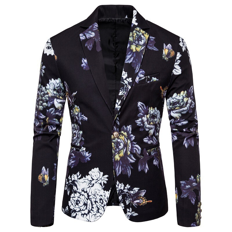 Cross-border Foreign Trade Flower Print Suit Gentleman Business Slim-fit Suit Single Suit Jacket Korean Style Slim-fit Flower Suit Cross-border Foreign Trade Flower Print Suit Gentleman Business Slim-fit Suit Single Suit Jacket Korean Style Slim-fit Flower Suit