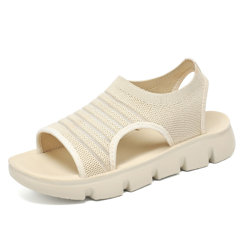 Sandalias para mujer, verano, transpirable y no cansado, suela gruesa, casual, transfronterizo, tallas grandes, zapatos de mujer, medias zapatillas, sandalias planas de malla