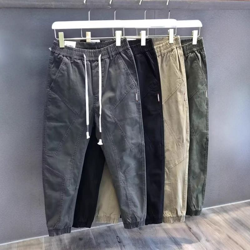 干活穿的裤子夏季男人弹力宽松小脚裤耐磨耐脏工地劳保工装裤潮