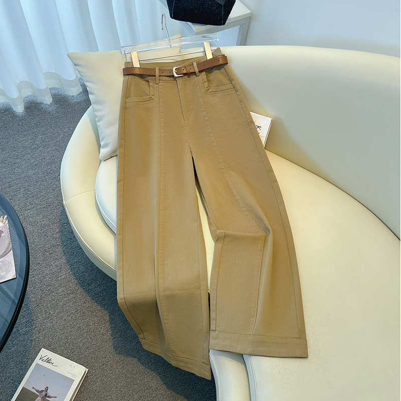 Pure Cotton Petite Wide-Leg Pants for Women 2026 New Spring and Autumn High-Waisted Casual Suit Pants Loose Narrow Straight-Leg Trousers