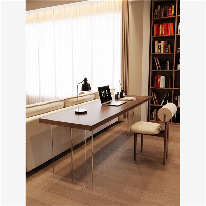 Medieval-Style Solid Wood Suspended Desk with Transparent Acrylic Thin Legs Design for Living Room, Home Office, Study, and Computer Use