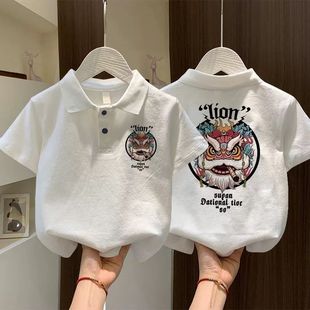 Children's Pure Cotton Polo Shirt Boys Short-Sleeved T-Shirt Summer 2025 New Tops Medium and Large Kidsren's Clothing Trend
