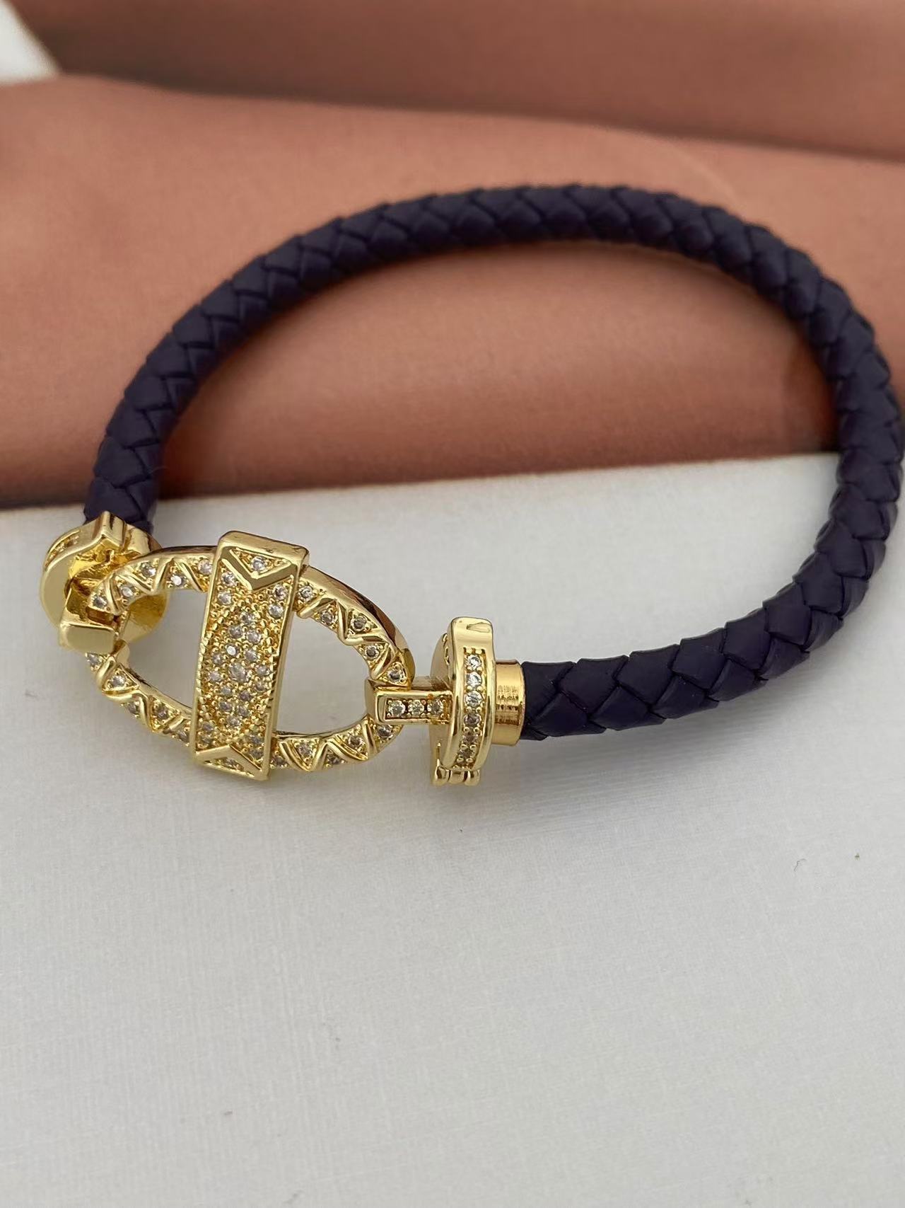 Vintage Style Classic Style Geometric Zircon Leather Rope Copper Woven Chain String Bracelets Wholesale display picture 7