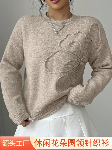 Foreign Trade Cross-Border Women's Clothing Autumn and Winter New Fashion Elegant Versatile Casual Floral Round Neck Knitwear Women's Sweater