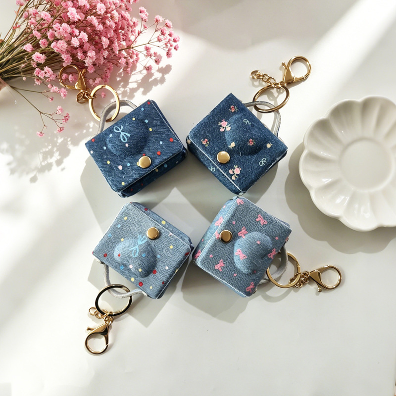 Cross-Border Hot-Selling Washed Denim Earphone Protective Case with Polka Dots, Bowknot, Heart-Shaped Coin Purse Pendant, Trendy Hanging Ornament Cross-Border Hot-Selling Washed Denim Earphone Protective Case with Polka Dots, Bowknot, Heart-Shaped Coin Purse Pendant, Trendy Hanging Ornament