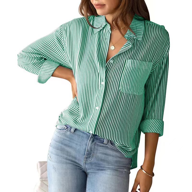 European and American cross-border foreign trade women's clothing spring/summer 2024 new Amazon beach blouse wrinkled casual shirt