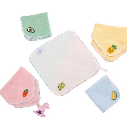 4 层纱布邹布婴幼儿方巾套装素色贴画婴幼儿多用围嘴口水巾三角巾