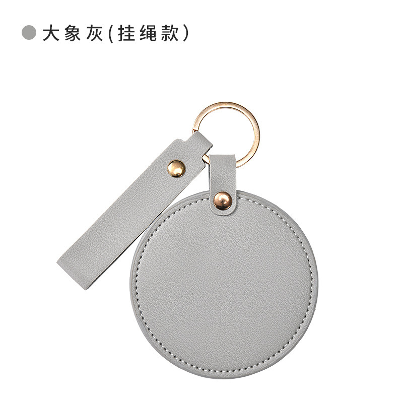爆款ins圆形纯色皮质化妆镜 随身携带补妆镜PU防摔旋转镜 创意镜|undefined