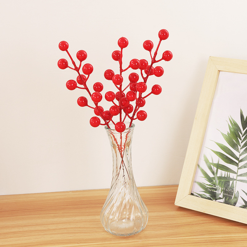 Fortuna fruta roja simulación Holly Fruit Nochevieja flor decoración del hogar artificial baya roja Navidad Festival al por mayor