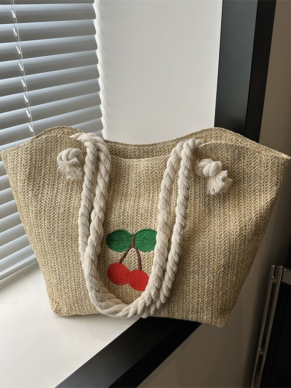 编织草编包包女2024新款百搭单肩手提包时尚学生通勤大容量托特包