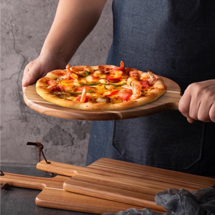 De estilo japonés Acacia filete restaurante occidental pan plato fruta filete bandeja de madera maciza placa para hornear Placa de pizza