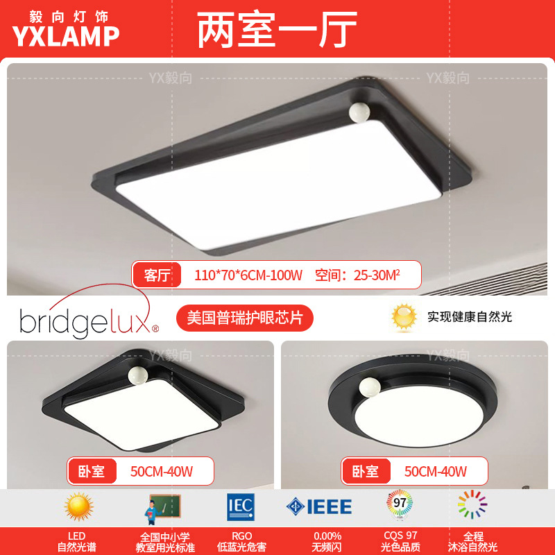 Luz de techo minimalista italiana sala de estar luz principal LED atmósfera creativa simple negro de alto nivel protección de ojos lámpara de dormitorio principal