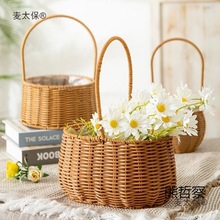 手提花篮仿藤花篮手工编织花篮提篮摆摊月子提篮伴手礼花蓝麦太保