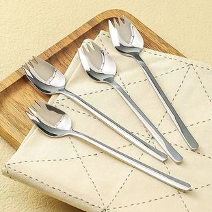 410 Stainless Steel Fork and Spoon Integrated Dual-Purpose Western Food Fork Long Handle Salad Spoon Fork Pasta Fork Dessert Cake Spoon and Fork