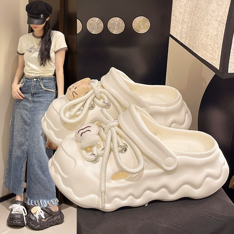 Летние женские сабо Cloud Clogs 2025, закрытый носок, двусторонняя носка, кошачьи глаза, шнурки, домашние, универсальные, нескользящие сандалии-тапочки.