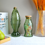 鱼型玻璃储物罐软木塞储物瓶钠钙玻璃储物罐鱼型玻璃瓶喷色储物罐