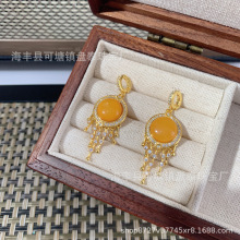 厂家批发 天然蜜蜡老蜡圆形吊坠 S925银镶嵌