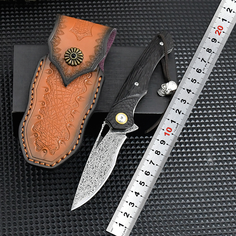 厂家批发大马士革钢户外折叠刀野外露营刀便携生存口袋刀锋利水果