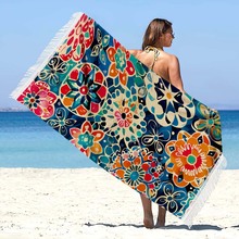 跨境专供热销波西米亚风格经典花纹沙滩巾轻流苏裹身浴巾