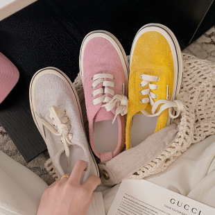 2025 New Style Grape Mom Same Style Genuine Leather Soft Cow Velvet Round Head Lace-up Casual Style Thick Bottom Lace-up Sneakers for Women