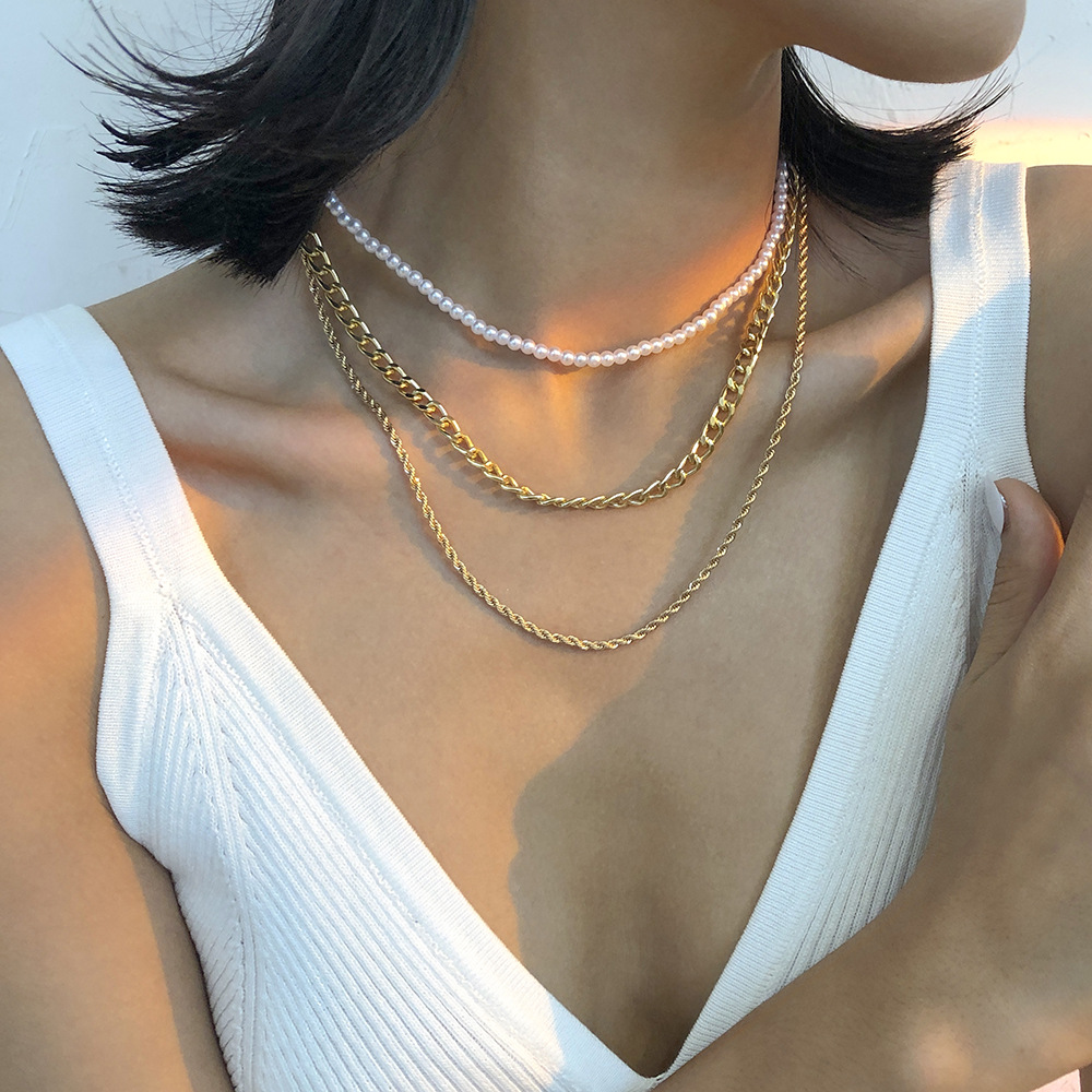 Großhandel Schmuck Perlen Perlen Metallkette Mehrschichtige Halskette Nihaojewelry display picture 2
