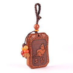 Tao wood twelve zodiac keychain wood carving mouse ox tiger rabbit dragon snake horse sheep monkey rooster dog pig portable small pendant