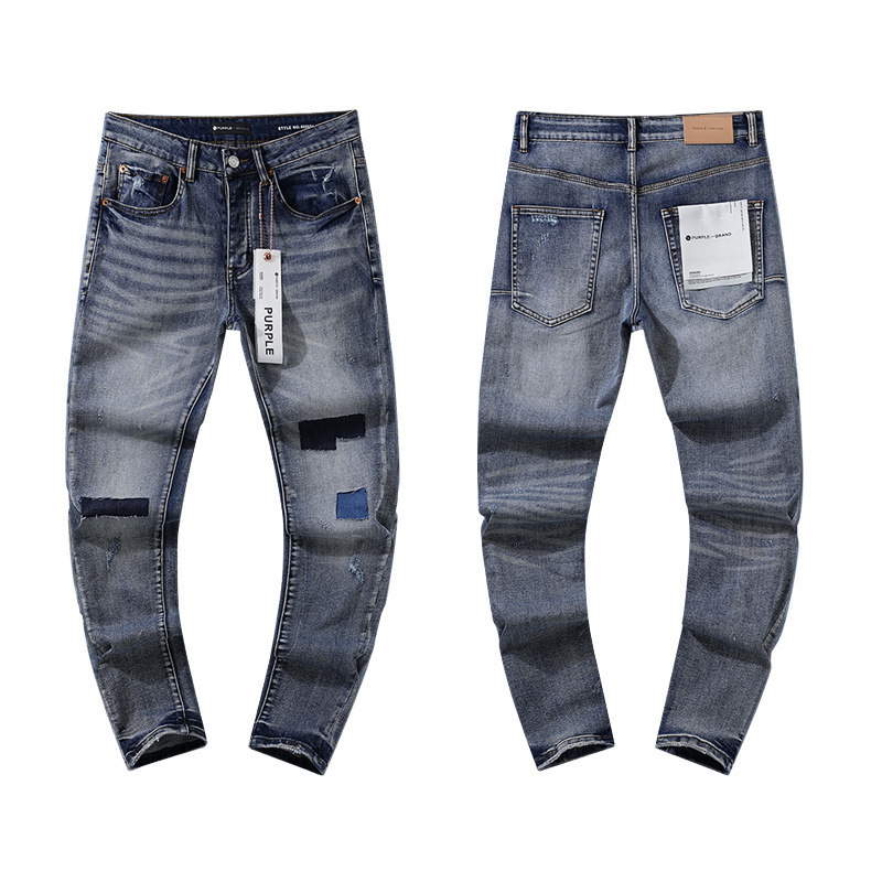 高品质PURPLE&AMIRI牛仔裤美式Jeans高街破洞补丁嘻哈直筒长裤男|undefined